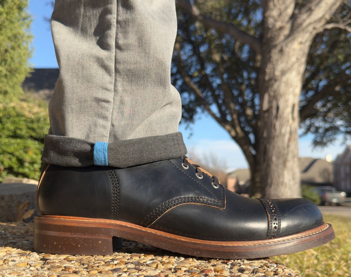 Photo by BamaBoyinTx on January 17, 2025 of the John Lofgren Combat Boots in Horween Black Chromexcel.