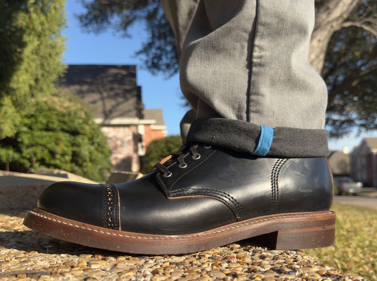 Photo by BamaBoyinTx on January 17, 2025 of the John Lofgren Combat Boots in Horween Black Chromexcel.