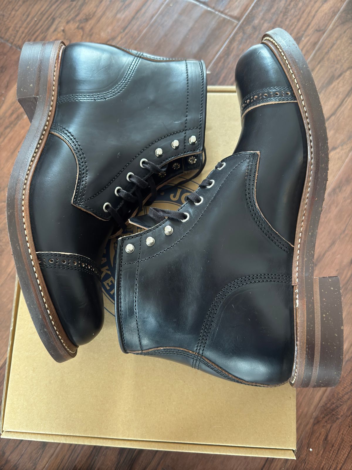 Photo by BamaBoyinTx on January 17, 2025 of the John Lofgren Combat Boots in Horween Black Chromexcel.