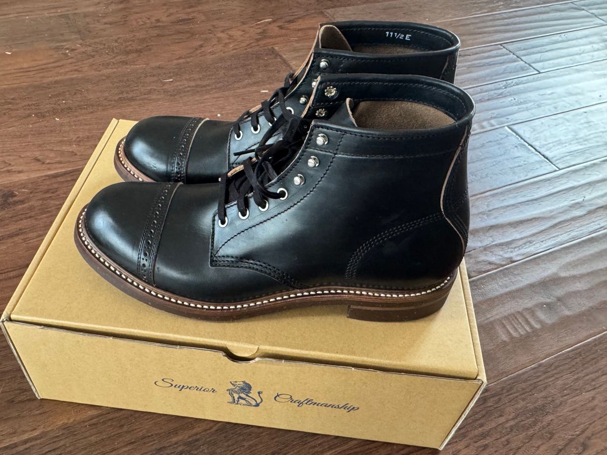 Photo by BamaBoyinTx on January 17, 2025 of the John Lofgren Combat Boots in Horween Black Chromexcel.