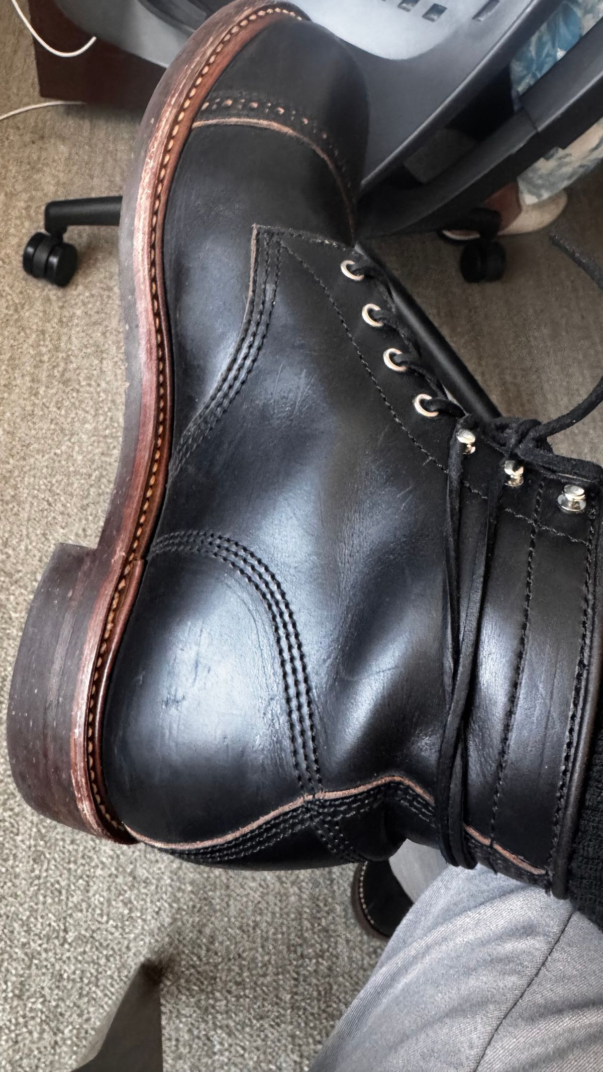 Photo by BamaBoyinTx on August 6, 2025 of the John Lofgren Combat Boots in Horween Black Chromexcel.