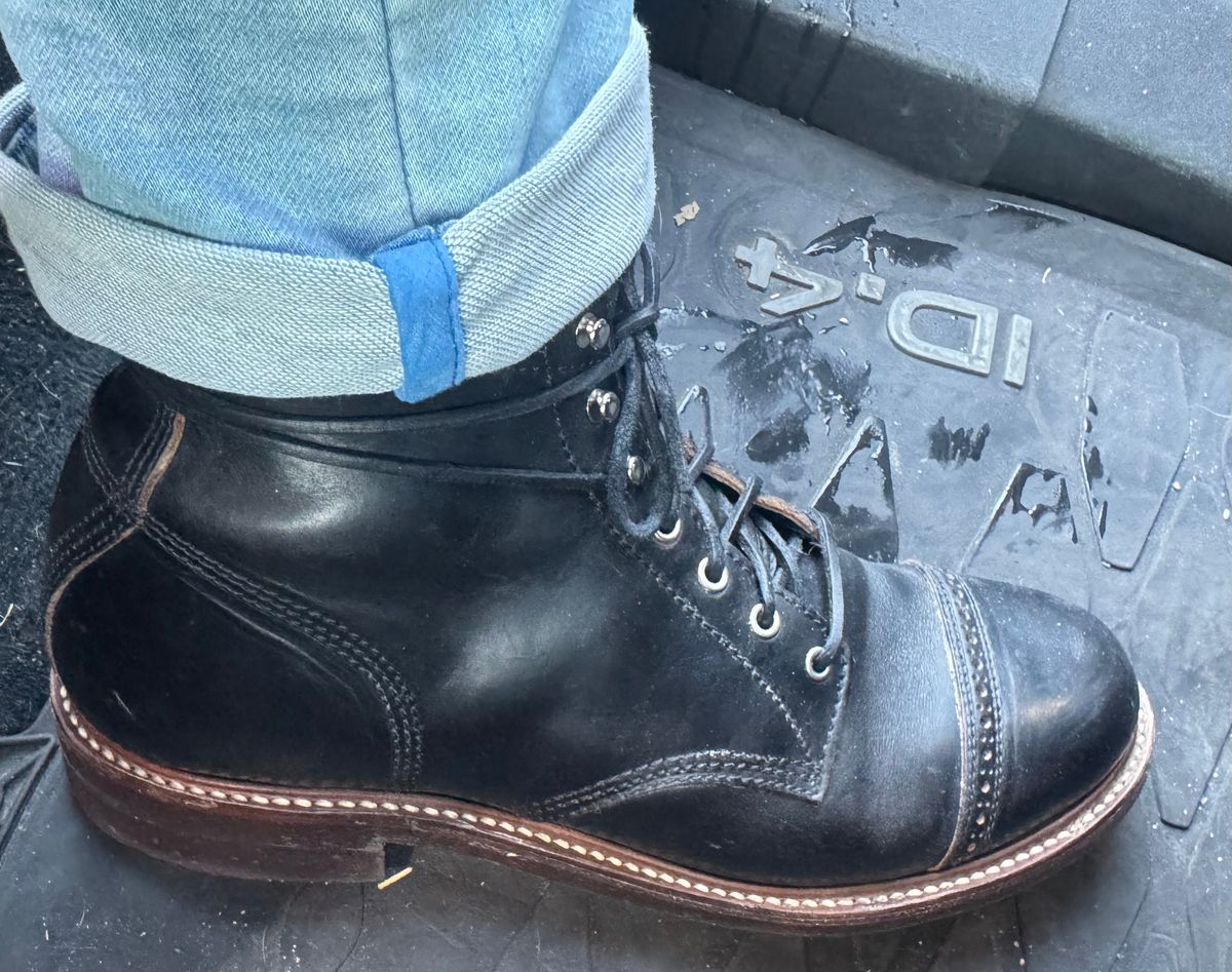 Photo by BamaBoyinTx on January 29, 2026 of the John Lofgren Combat Boots in Horween Black Chromexcel.