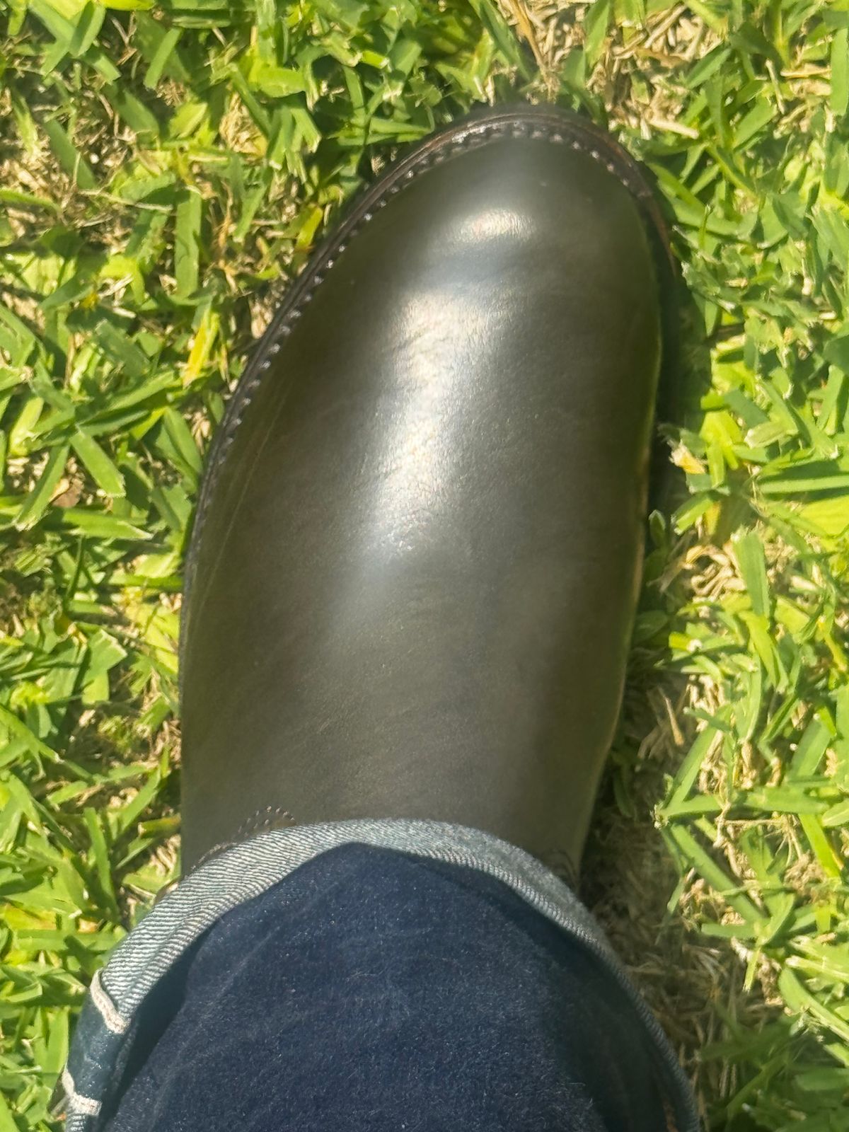 Photo by BamaBoyinTx on June 6, 2025 of the Y'2 Leather Engineer Boot in Olive Eco Horse.