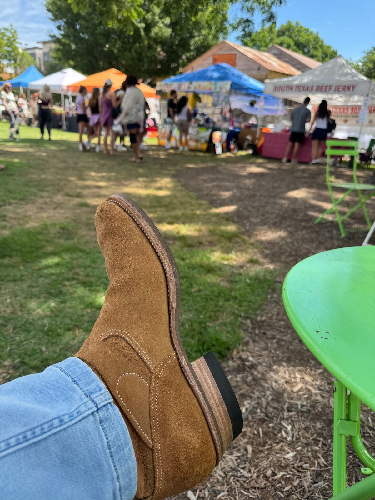Photo by BamaBoyinTx on May 30, 2026 of the Rolling Dub Trio Griffin Engineer in Nakamura Sennosuke Shoten Dark Beige Suede.