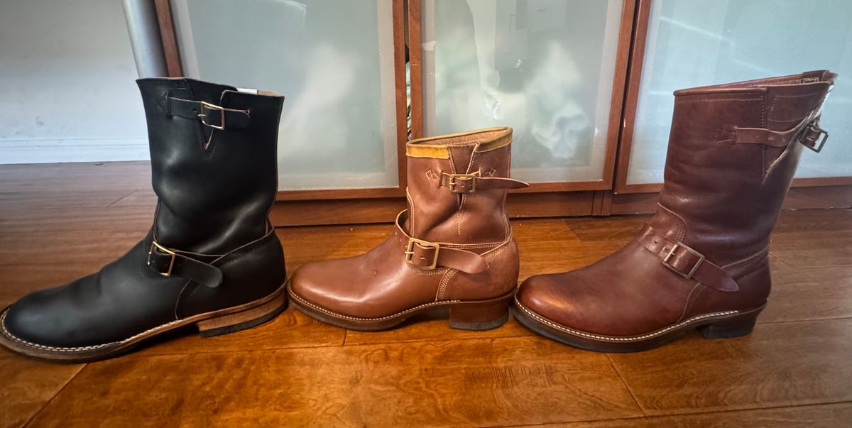 Photo by BamaBoyinTx on November 10, 2024 of the John Lofgren S&S X John Lofgren DEVIL'S CAUSEWAY HORSEHIDE ENGINEER BOOT in Shinki Dark Cherry Oiled Horsebutt.