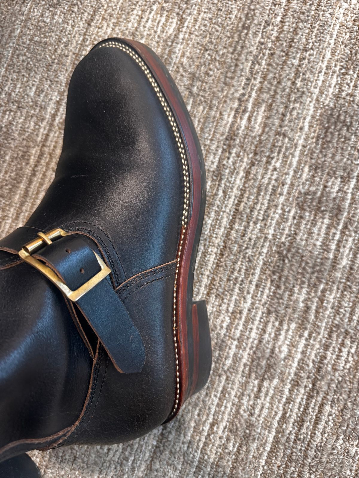 Photo by BamaBoyinTx on July 16, 2025 of the Briselblack The Keeper 'Type 2' Engineer Boot in Horween Black Waxed Flesh.