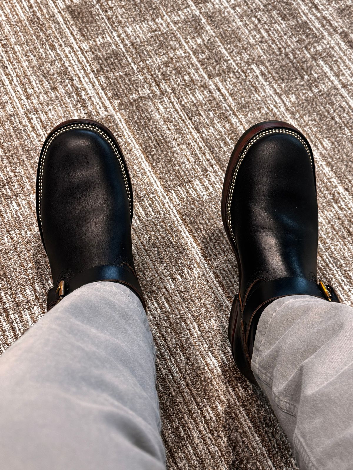 Photo by BamaBoyinTx on July 16, 2025 of the Briselblack The Keeper 'Type 2' Engineer Boot in Horween Black Waxed Flesh.