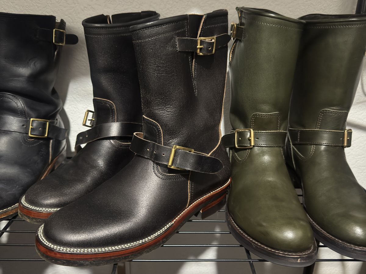 Photo by BamaBoyinTx on July 15, 2025 of the Briselblack The Keeper 'Type 2' Engineer Boot in Horween Black Waxed Flesh.