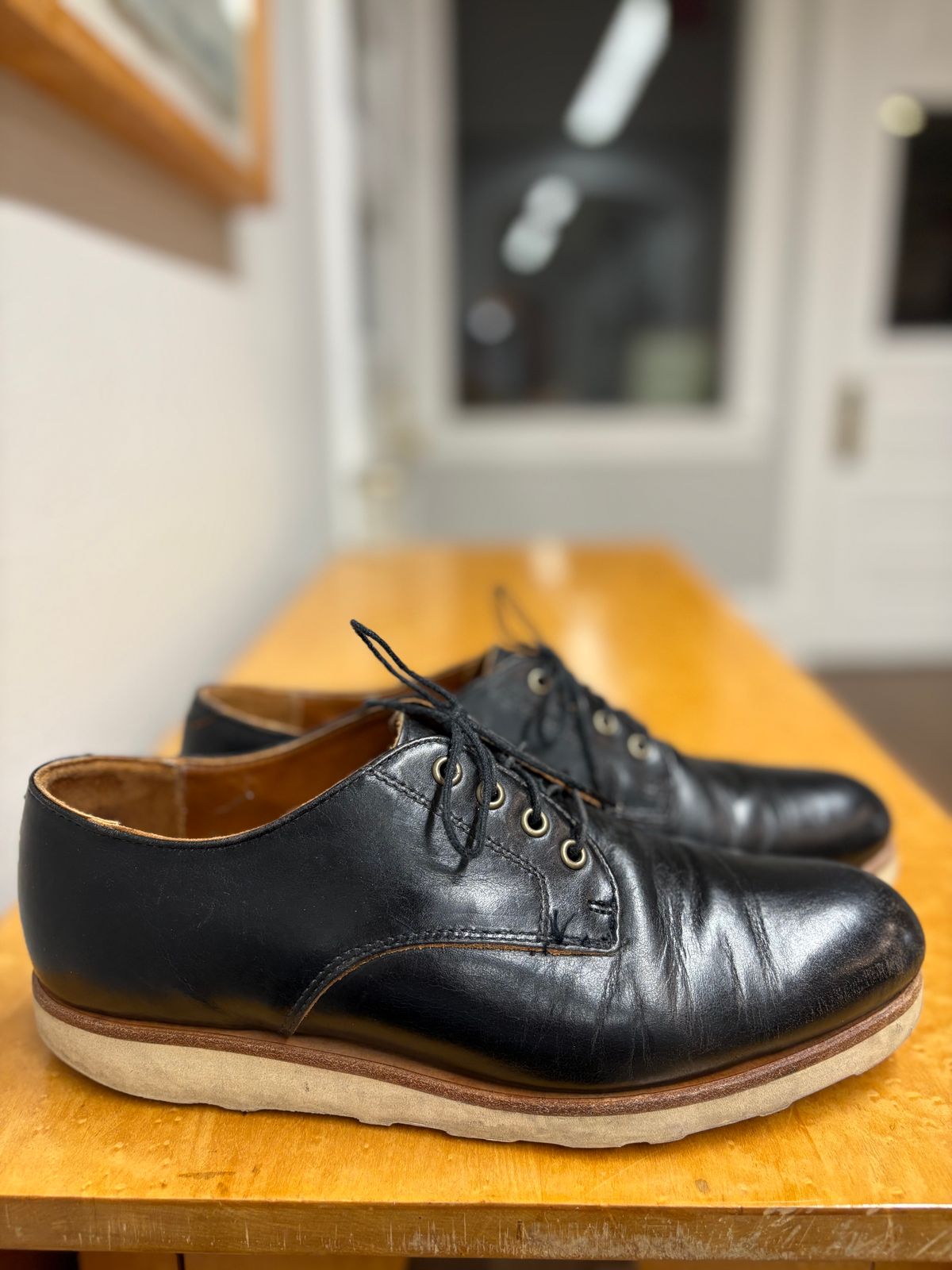 Photo by ewolarsky on April 3, 2025 of the Rancourt & Co. Dirigo Derby in Horween Black Chromexcel.