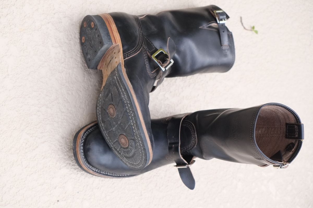 Photo by lurk on October 14, 2025 of the Wesco Mister Lou in Horween Black Chromexcel Horsehide.