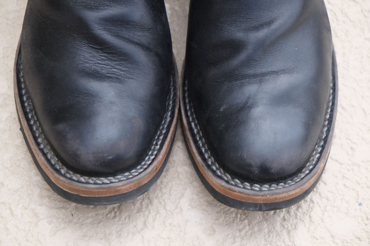 Photo by lurk on October 14, 2025 of the Wesco Mister Lou in Horween Black Chromexcel Horsehide.