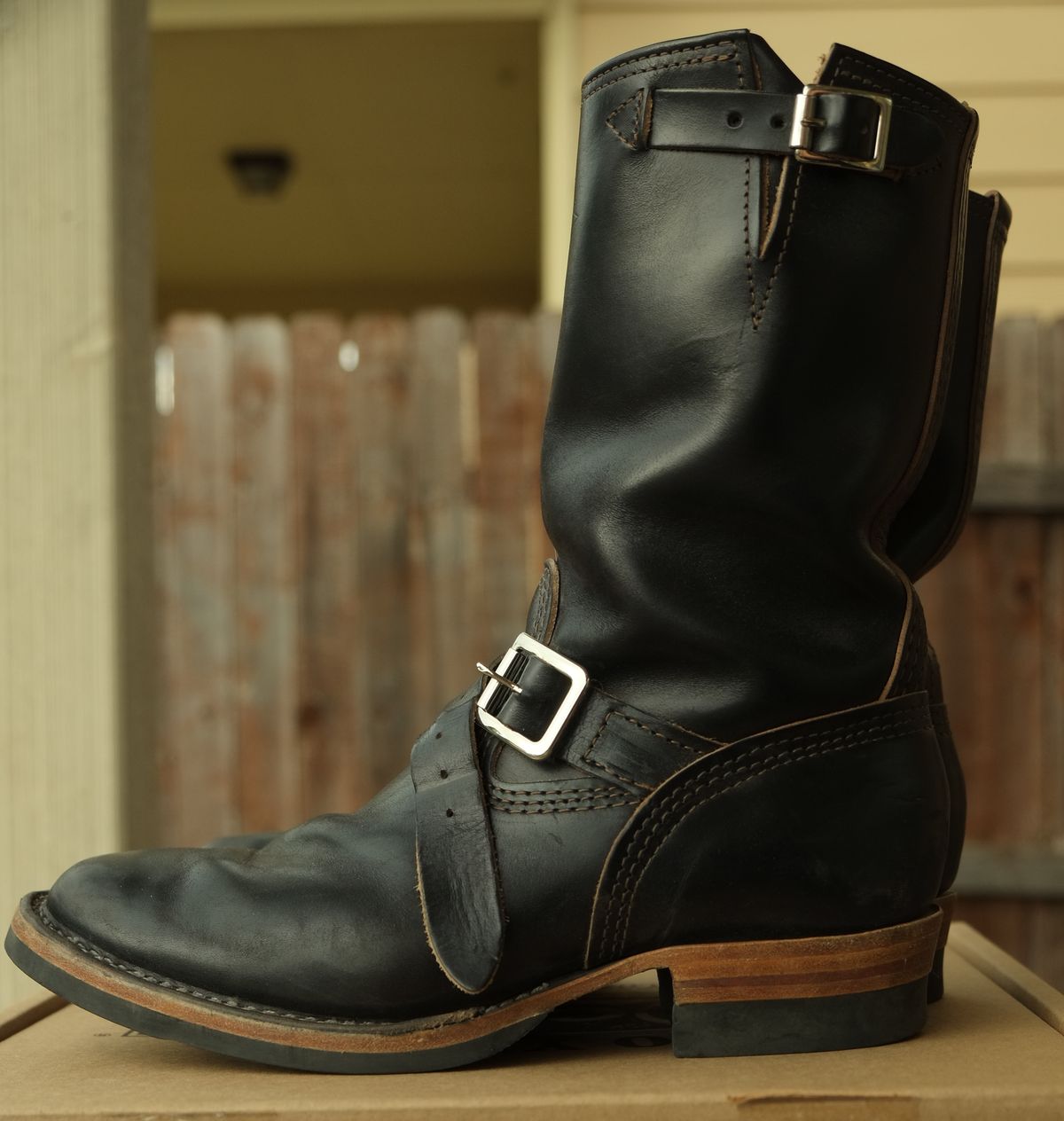 Photo by lurk on November 1, 2025 of the Wesco Mister Lou in Horween Black Chromexcel Horsehide.
