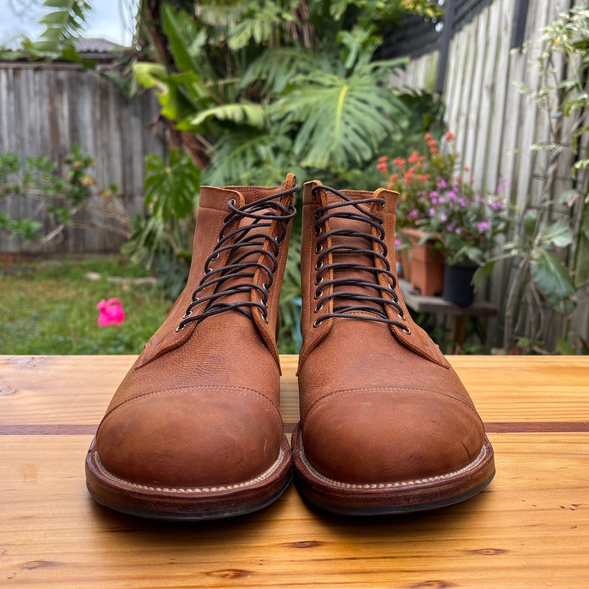 Photo by roycehamptontho on October 2, 2025 of the Viberg Service Boot in C.F Stead Nutmeg Waxed Kudu.