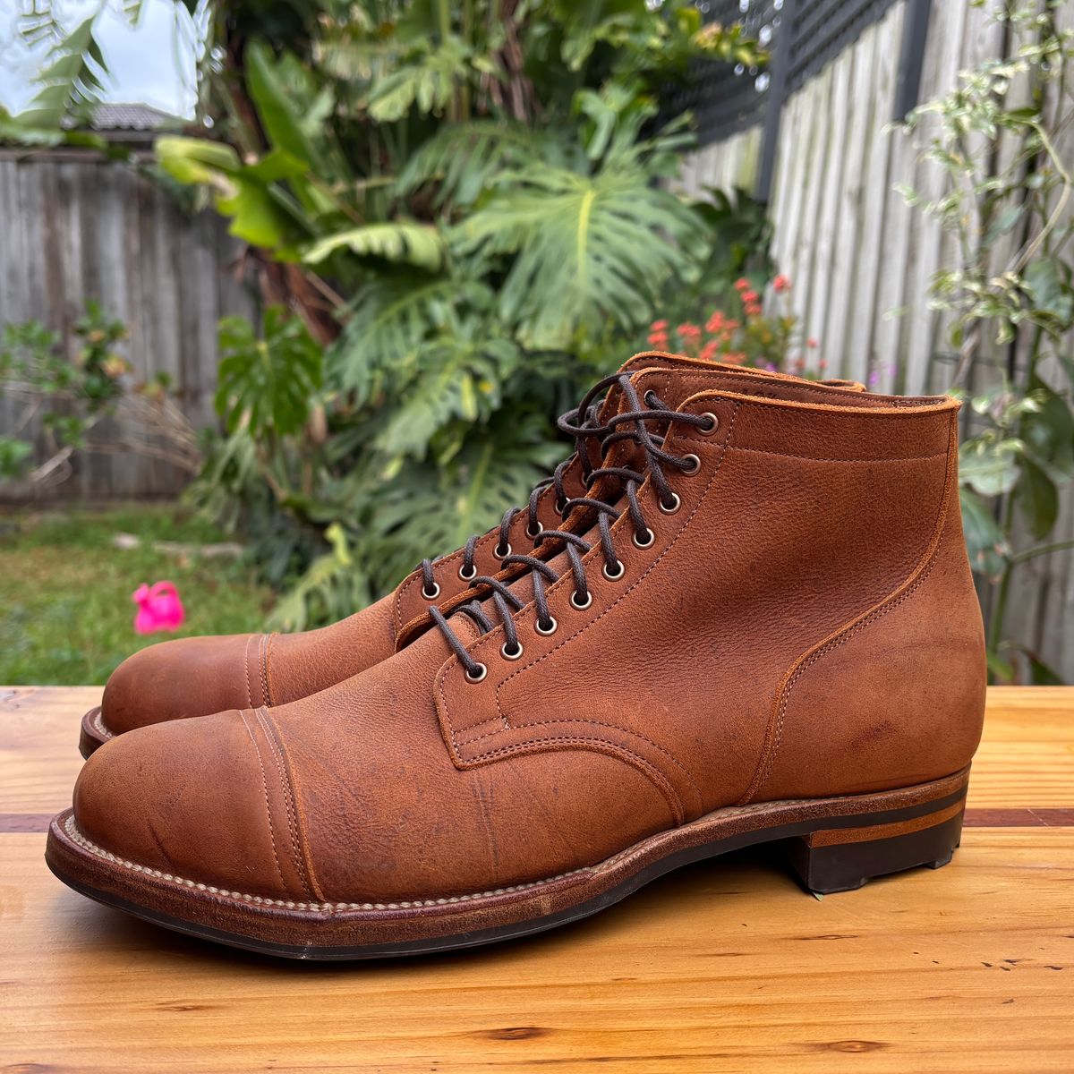 Photo by roycehamptontho on October 2, 2025 of the Viberg Service Boot in C.F Stead Nutmeg Waxed Kudu.