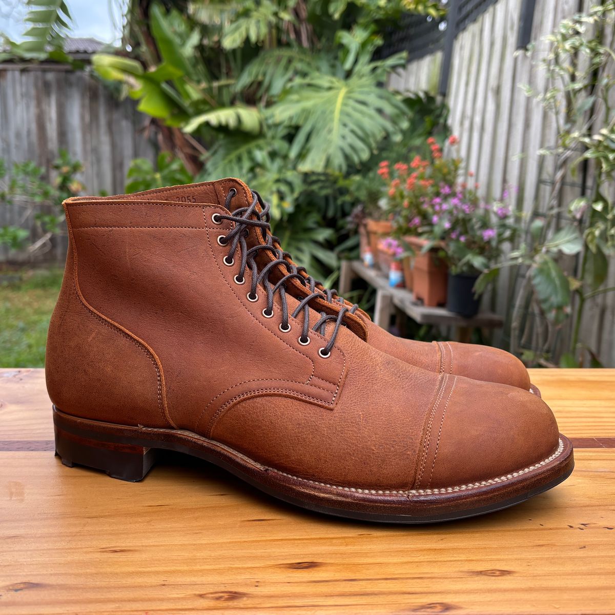Photo by roycehamptontho on October 2, 2025 of the Viberg Service Boot in C.F Stead Nutmeg Waxed Kudu.