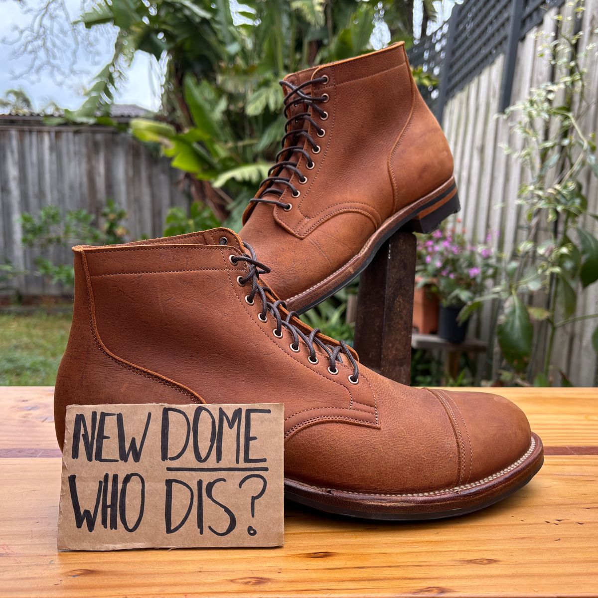 Photo by roycehamptontho on October 2, 2025 of the Viberg Service Boot in C.F Stead Nutmeg Waxed Kudu.