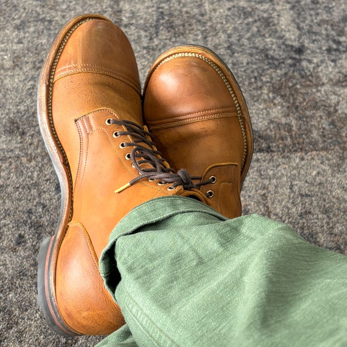 Photo by roycehamptontho on November 17, 2025 of the Viberg Service Boot in C.F Stead Nutmeg Waxed Kudu.