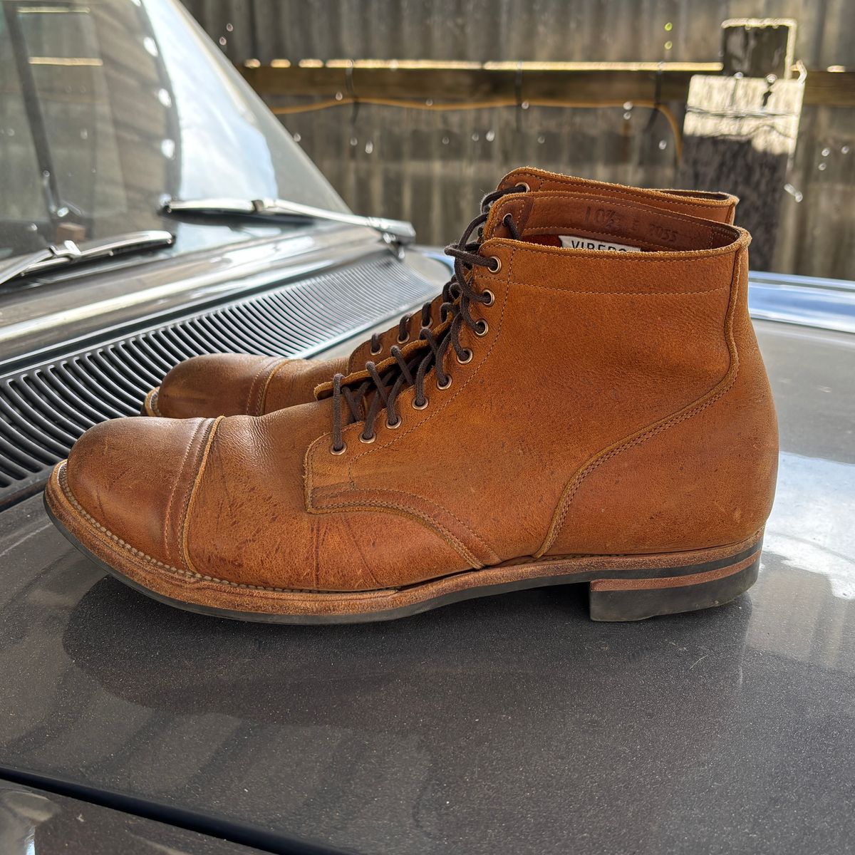 Photo by roycehamptontho on January 3, 2026 of the Viberg Service Boot in C.F Stead Nutmeg Waxed Kudu.