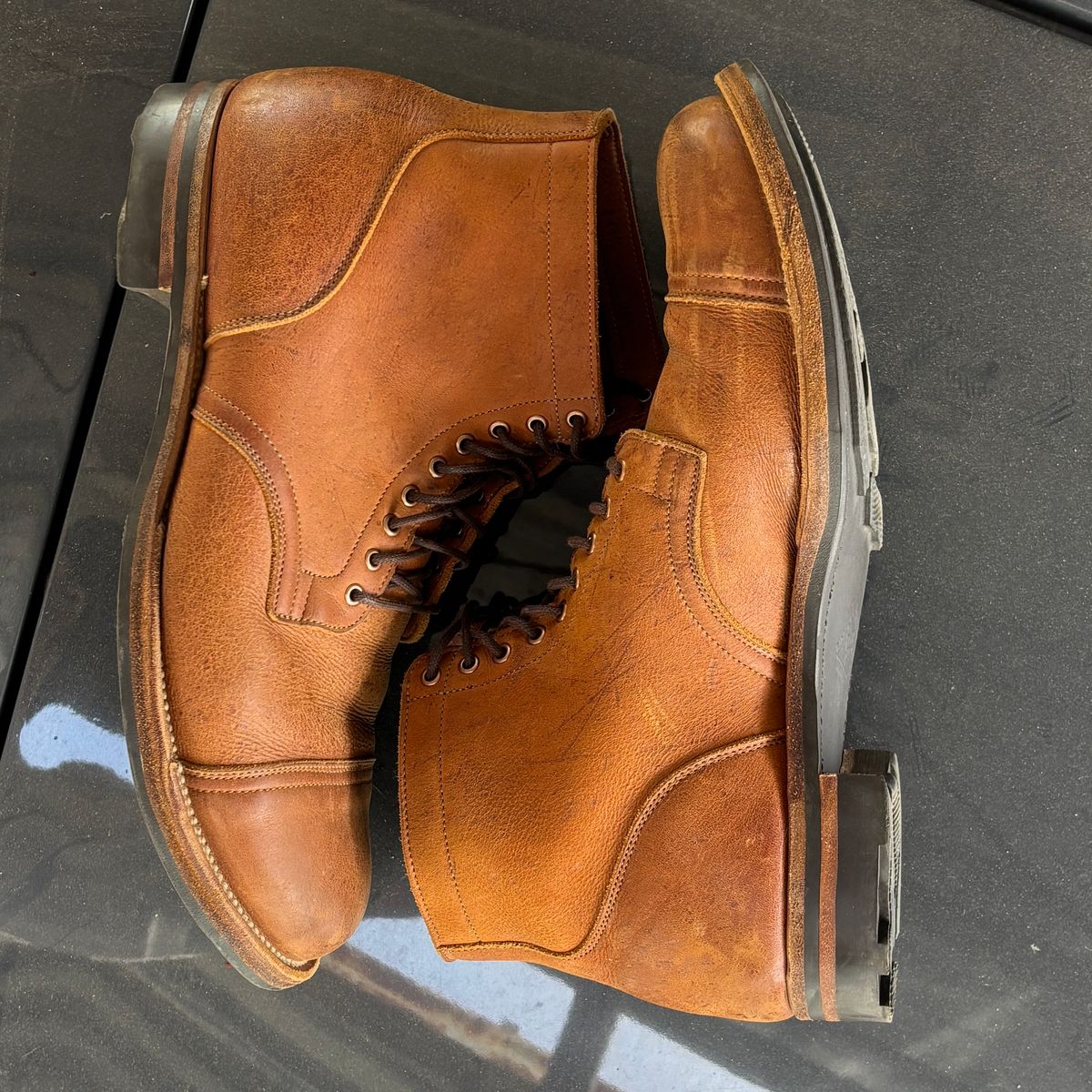 Photo by roycehamptontho on January 3, 2026 of the Viberg Service Boot in C.F Stead Nutmeg Waxed Kudu.