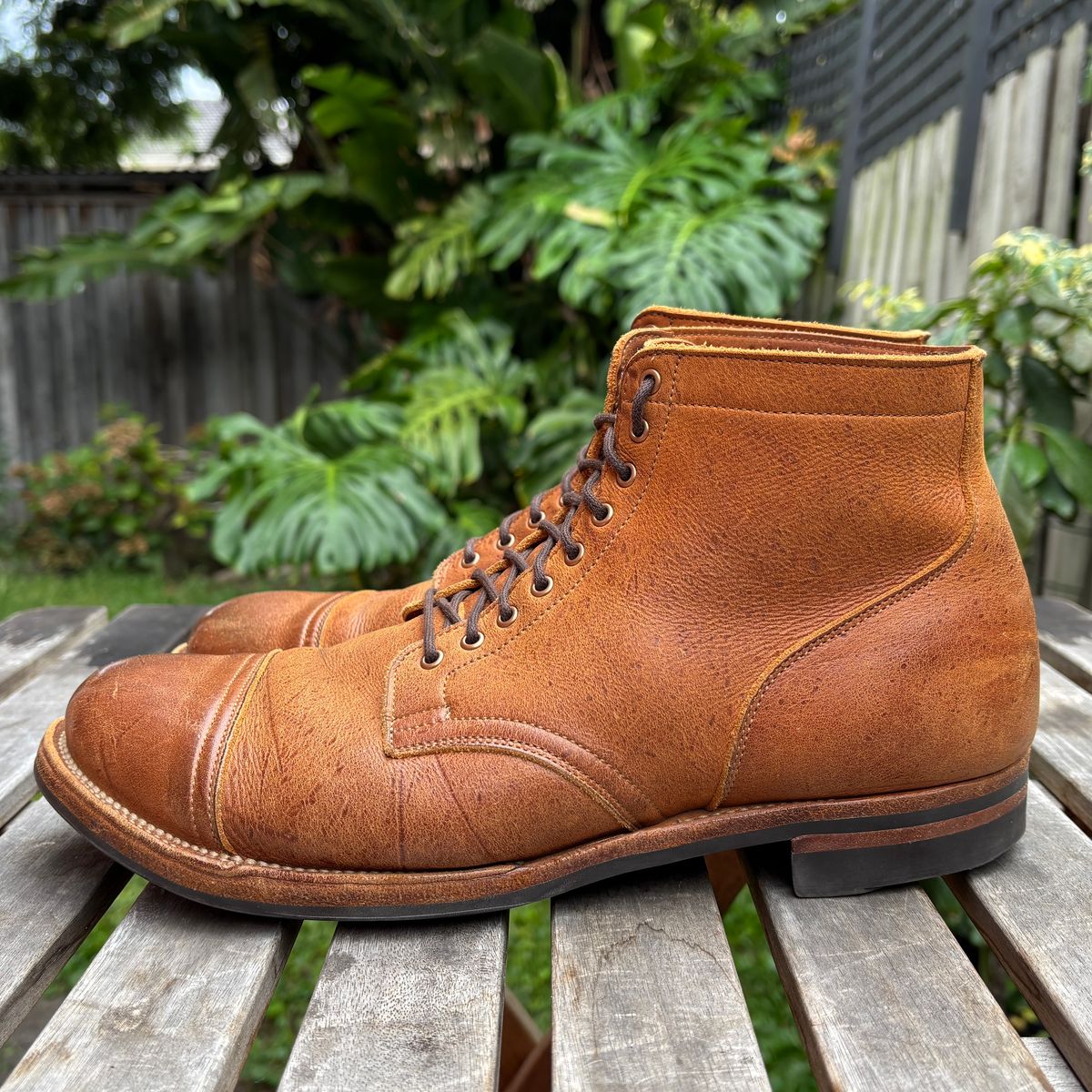 Photo by roycehamptontho on April 5, 2026 of the Viberg Service Boot in C.F Stead Nutmeg Waxed Kudu.