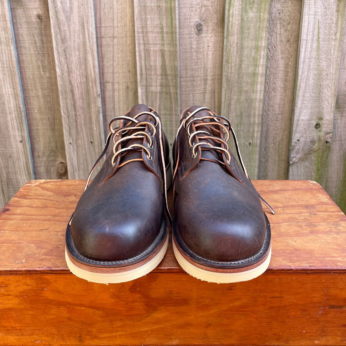 Photo by roycehamptontho on October 1, 2024 of the Viberg 145 Oxford in C.F. Stead Zulu Waxed Kudu.