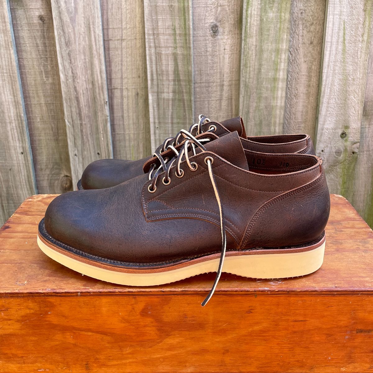 Photo by roycehamptontho on October 1, 2024 of the Viberg 145 Oxford in C.F. Stead Zulu Waxed Kudu.