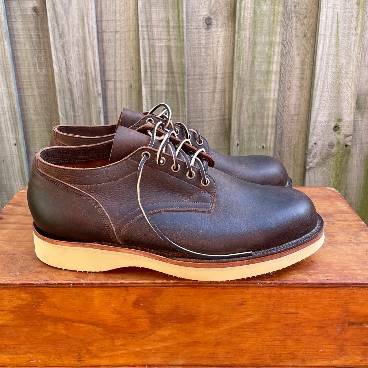 Photo by roycehamptontho on October 1, 2024 of the Viberg 145 Oxford in C.F. Stead Zulu Waxed Kudu.