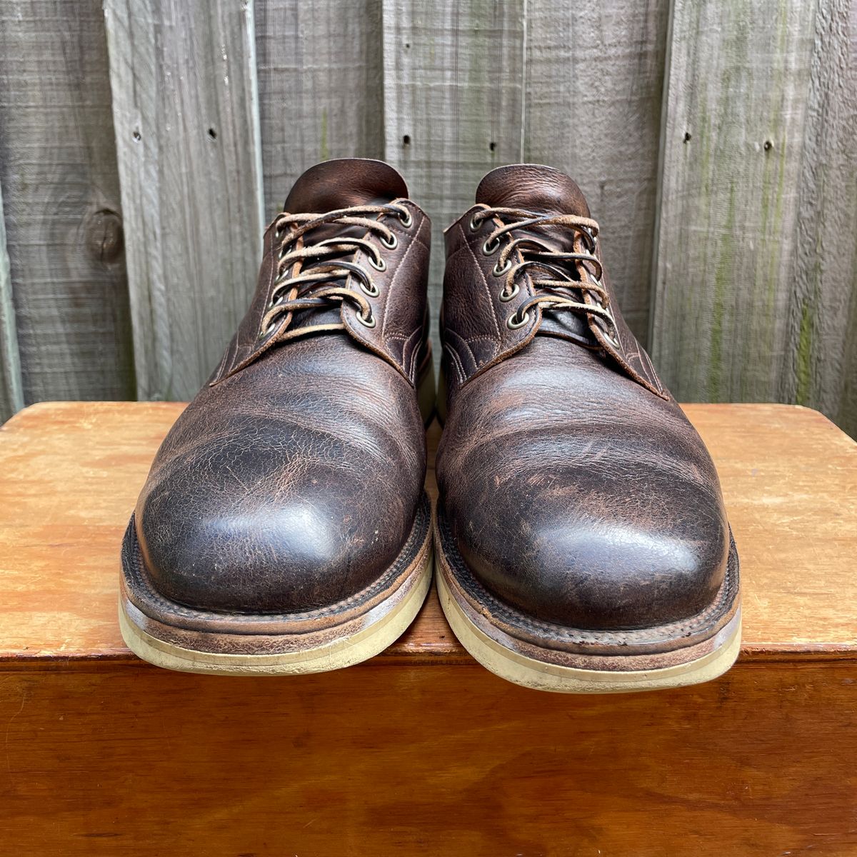 Photo by roycehamptontho on December 3, 2024 of the Viberg 145 Oxford in C.F. Stead Zulu Waxed Kudu.