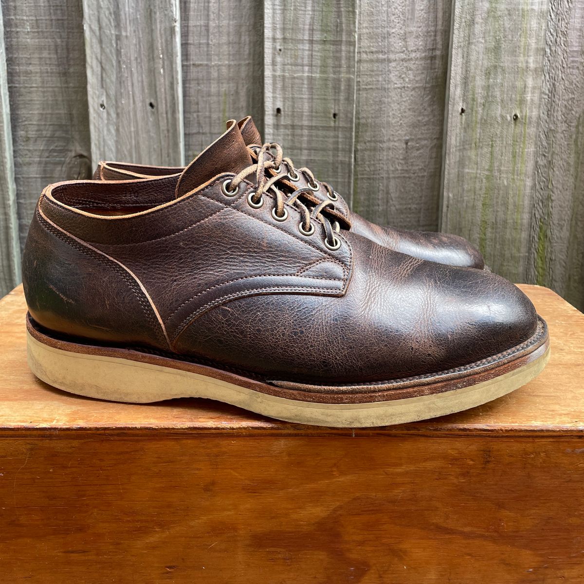 Photo by roycehamptontho on December 3, 2024 of the Viberg 145 Oxford in C.F. Stead Zulu Waxed Kudu.