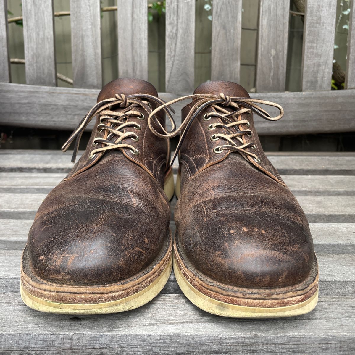 Photo by roycehamptontho on January 5, 2025 of the Viberg 145 Oxford in C.F. Stead Zulu Waxed Kudu.