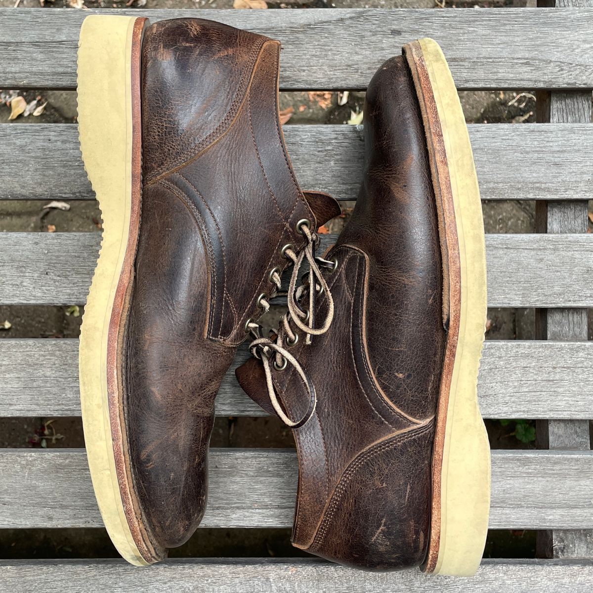 Photo by roycehamptontho on January 5, 2025 of the Viberg 145 Oxford in C.F. Stead Zulu Waxed Kudu.