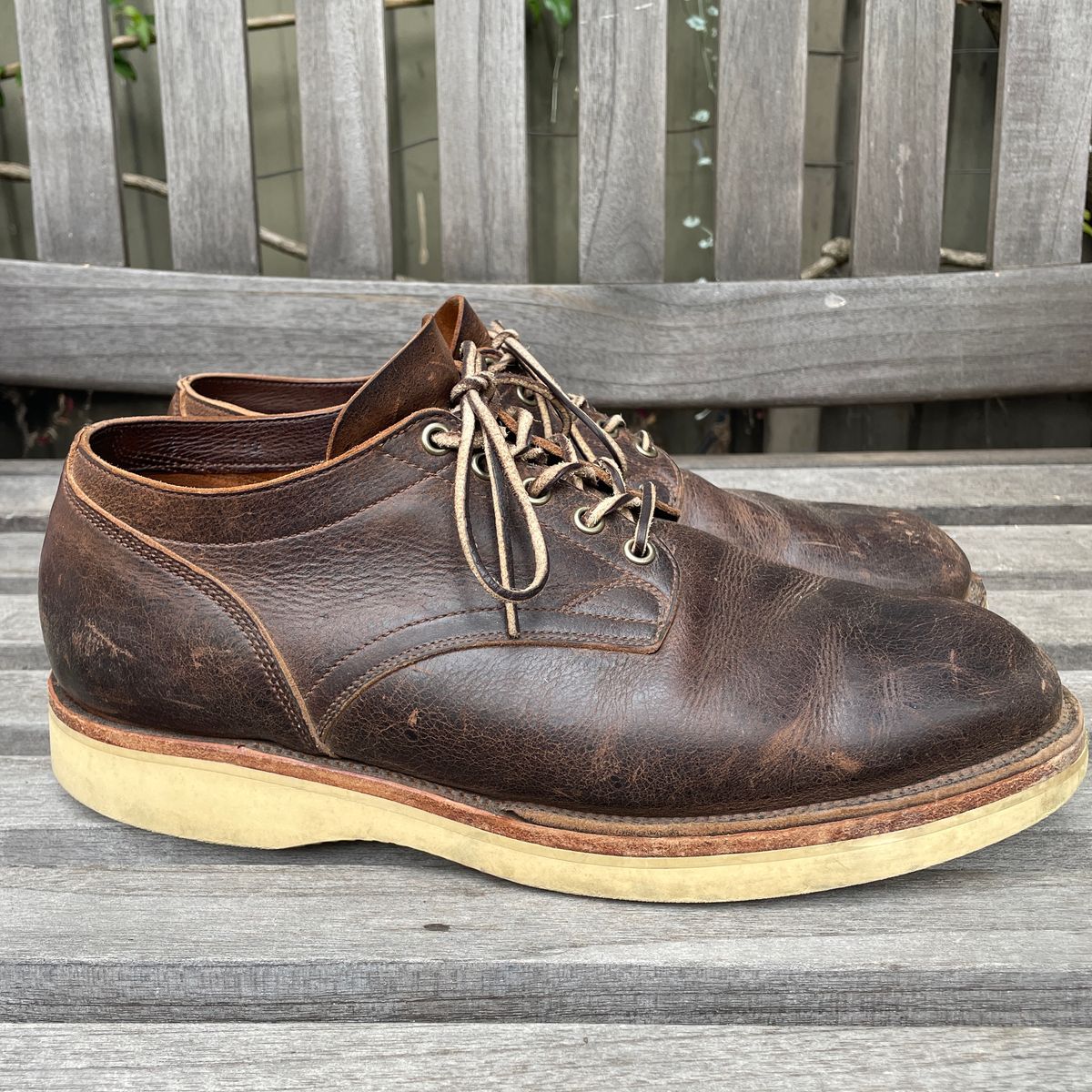 Photo by roycehamptontho on January 5, 2025 of the Viberg 145 Oxford in C.F. Stead Zulu Waxed Kudu.