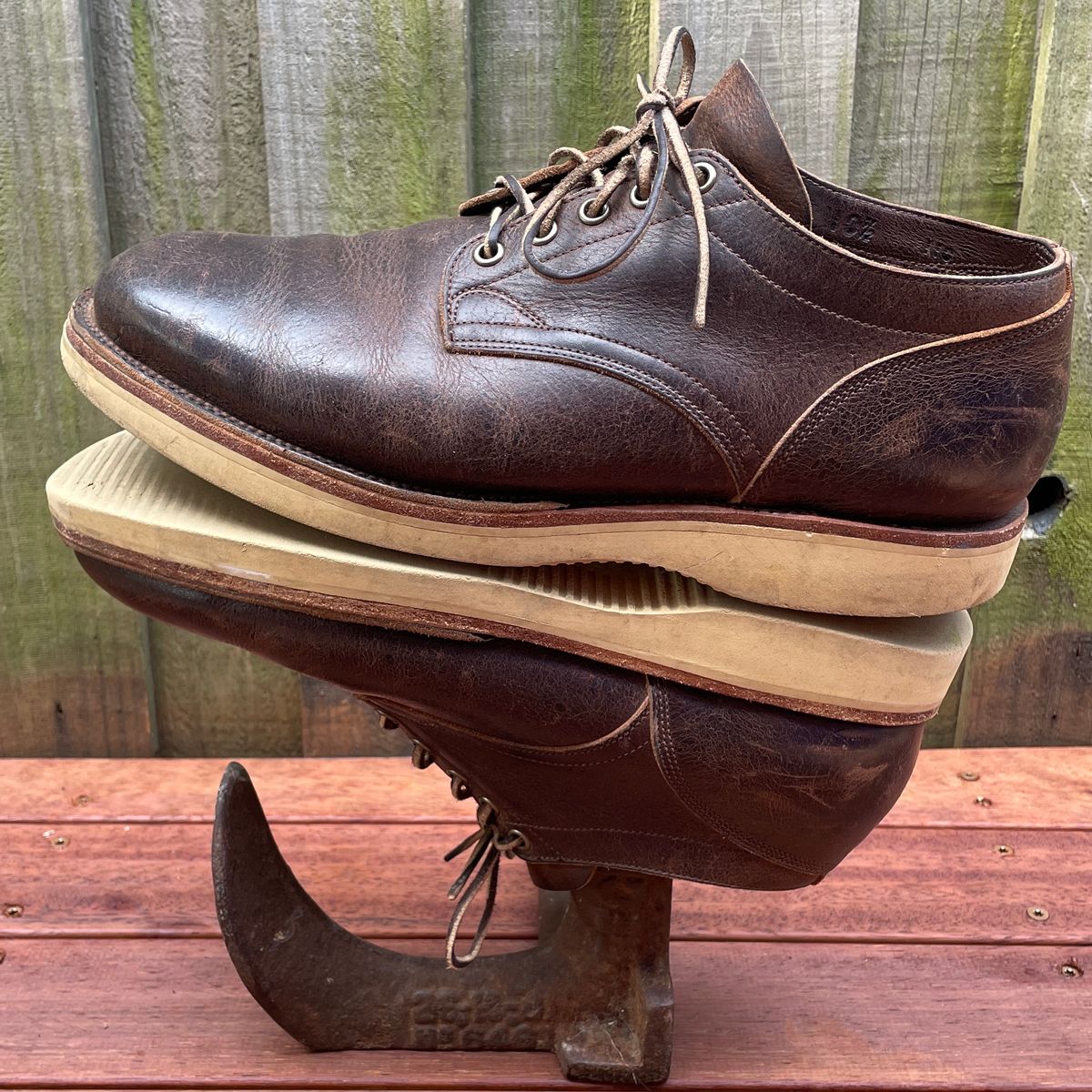 Photo by roycehamptontho on February 3, 2025 of the Viberg 145 Oxford in C.F. Stead Zulu Waxed Kudu.