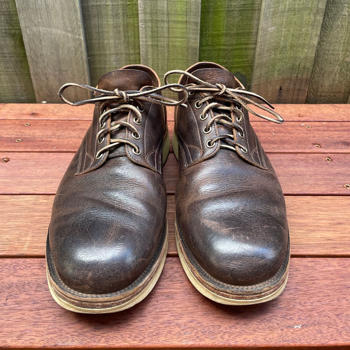 Photo by roycehamptontho on February 3, 2025 of the Viberg 145 Oxford in C.F. Stead Zulu Waxed Kudu.
