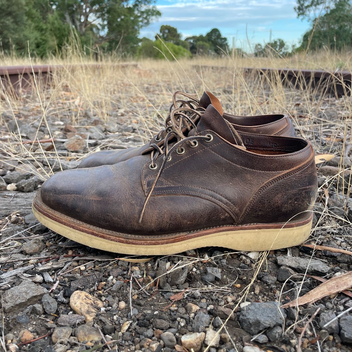 Photo by roycehamptontho on March 1, 2025 of the Viberg 145 Oxford in C.F. Stead Zulu Waxed Kudu.