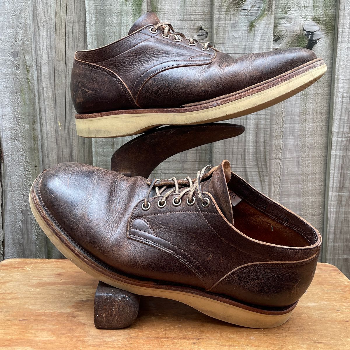 Photo by roycehamptontho on April 6, 2025 of the Viberg 145 Oxford in C.F. Stead Zulu Waxed Kudu.