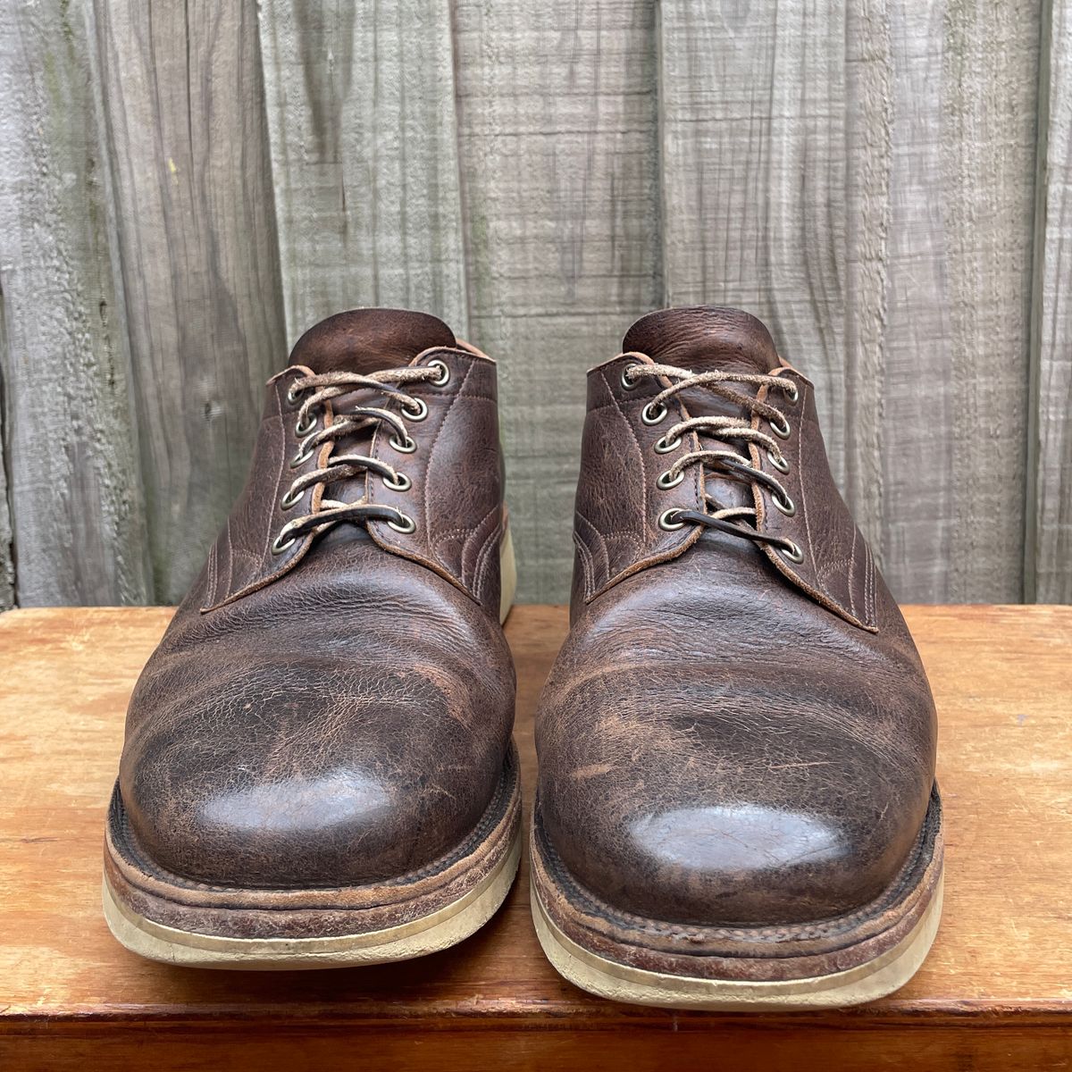 Photo by roycehamptontho on April 6, 2025 of the Viberg 145 Oxford in C.F. Stead Zulu Waxed Kudu.