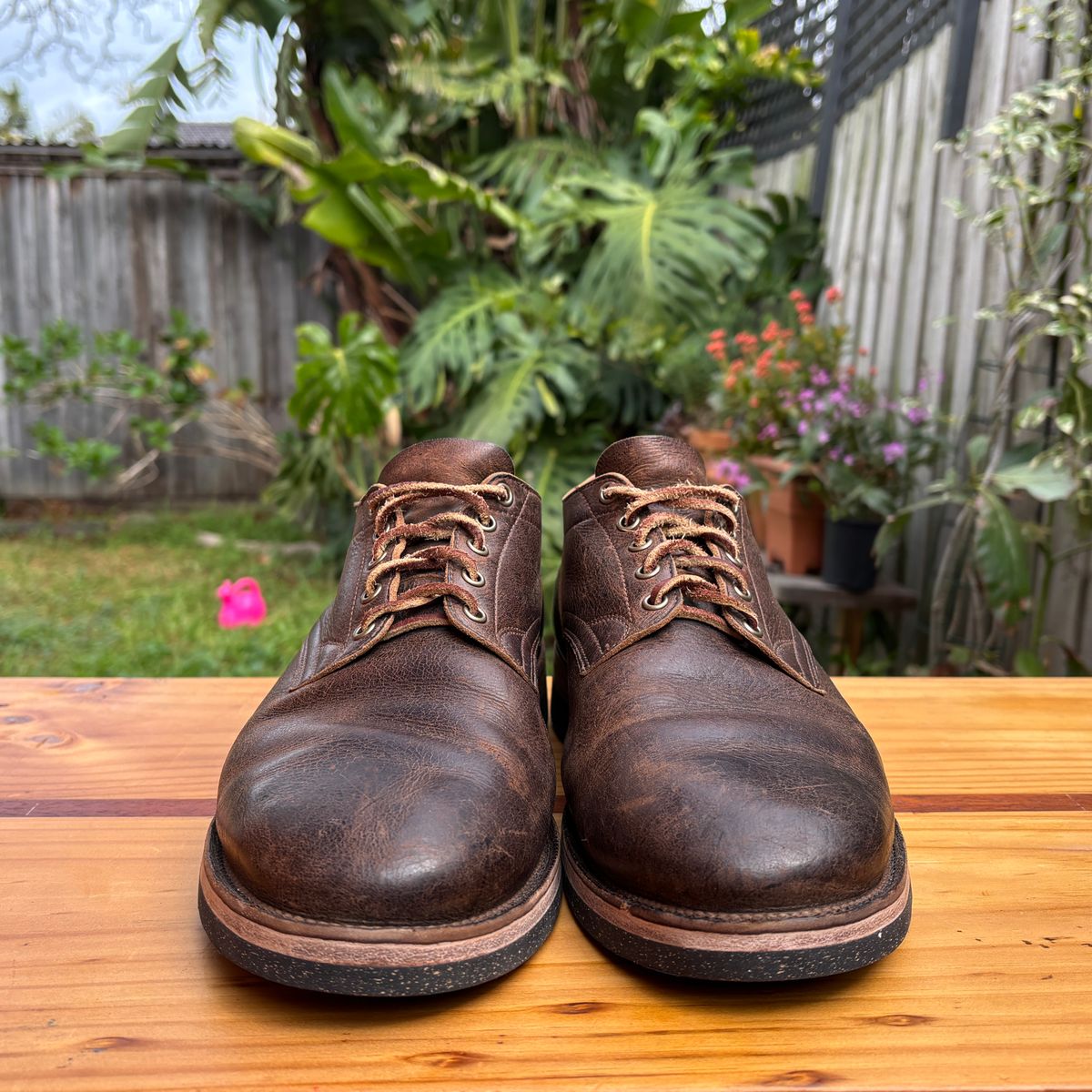 Photo by roycehamptontho on October 2, 2025 of the Viberg 145 Oxford in C.F. Stead Zulu Waxed Kudu.