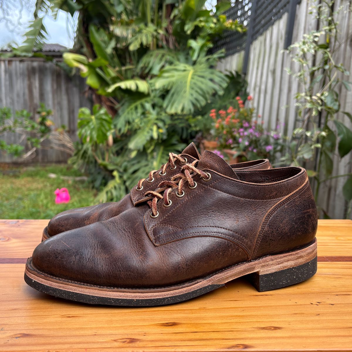 Photo by roycehamptontho on October 2, 2025 of the Viberg 145 Oxford in C.F. Stead Zulu Waxed Kudu.