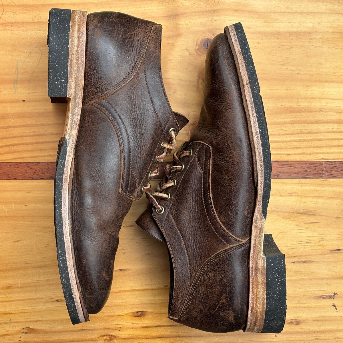 Photo by roycehamptontho on October 2, 2025 of the Viberg 145 Oxford in C.F. Stead Zulu Waxed Kudu.