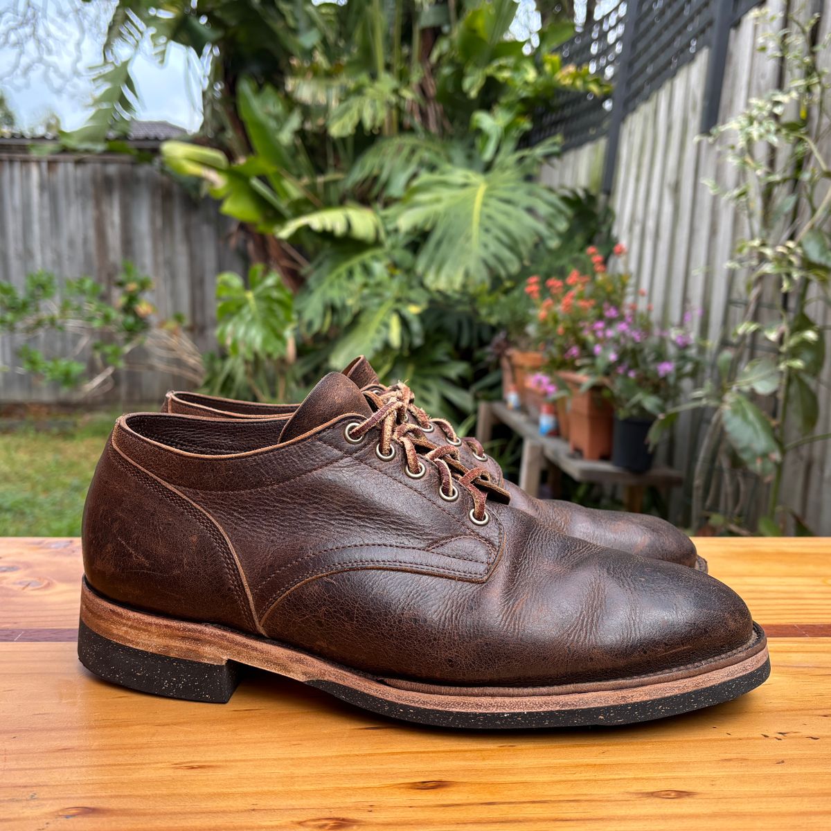 Photo by roycehamptontho on October 2, 2025 of the Viberg 145 Oxford in C.F. Stead Zulu Waxed Kudu.