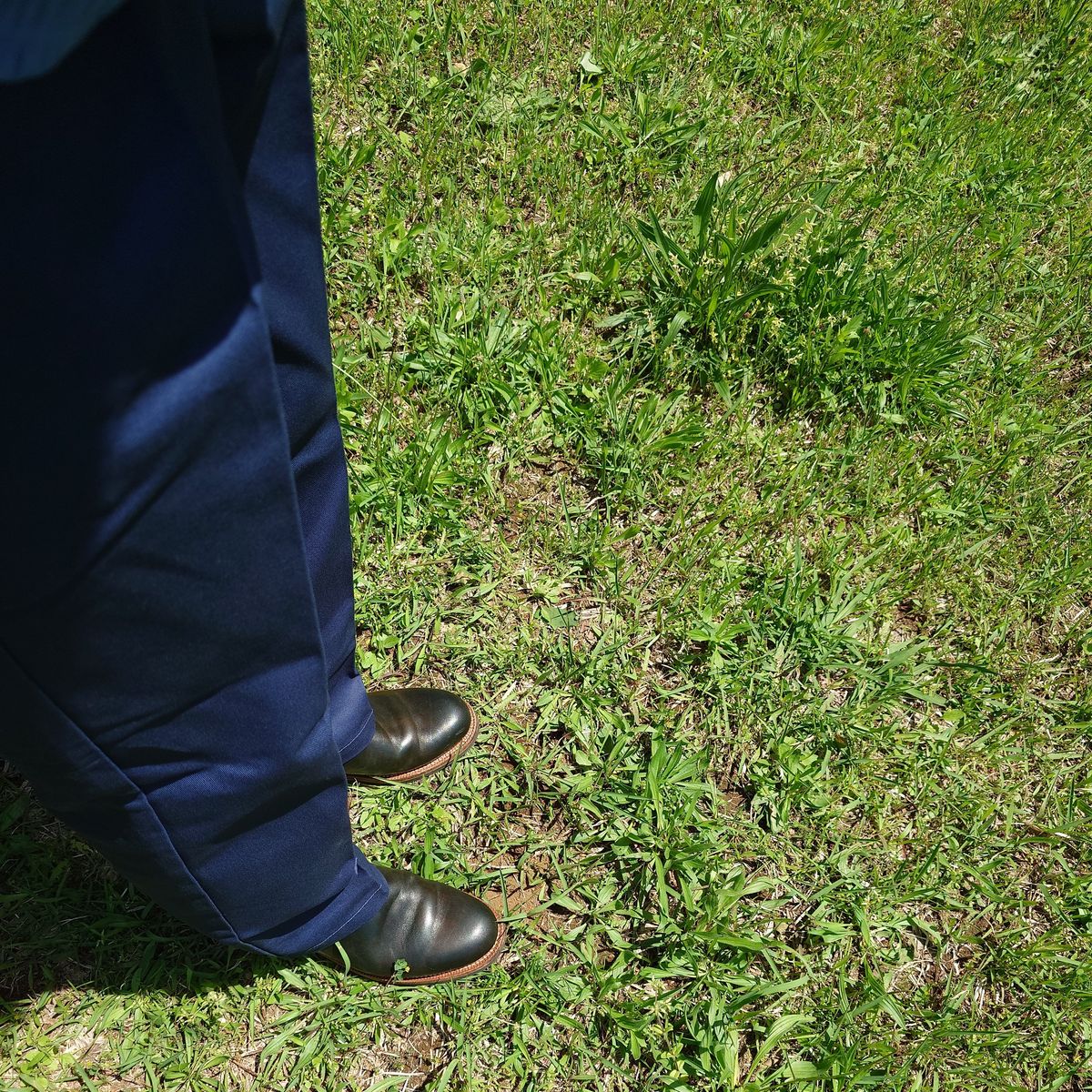 Photo by life.is.babe on May 4, 2024 of the Motor Dress Engineer in Motor / Green Hand-Dyed Italian Horsebutt.