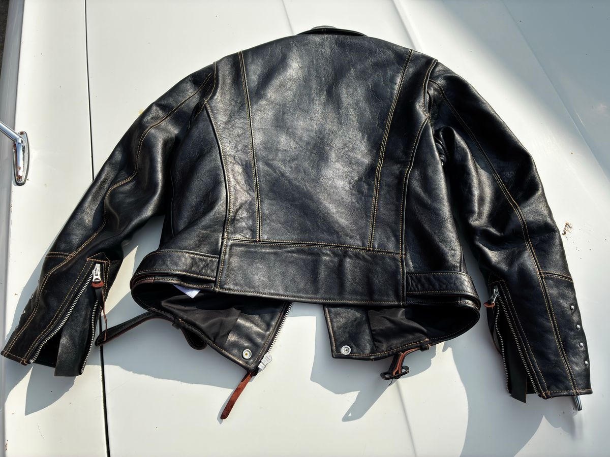 Photo by NCF on August 9, 2025 of the Simons (Shanghai) Leather togs in Polish Teacore Horsehide.