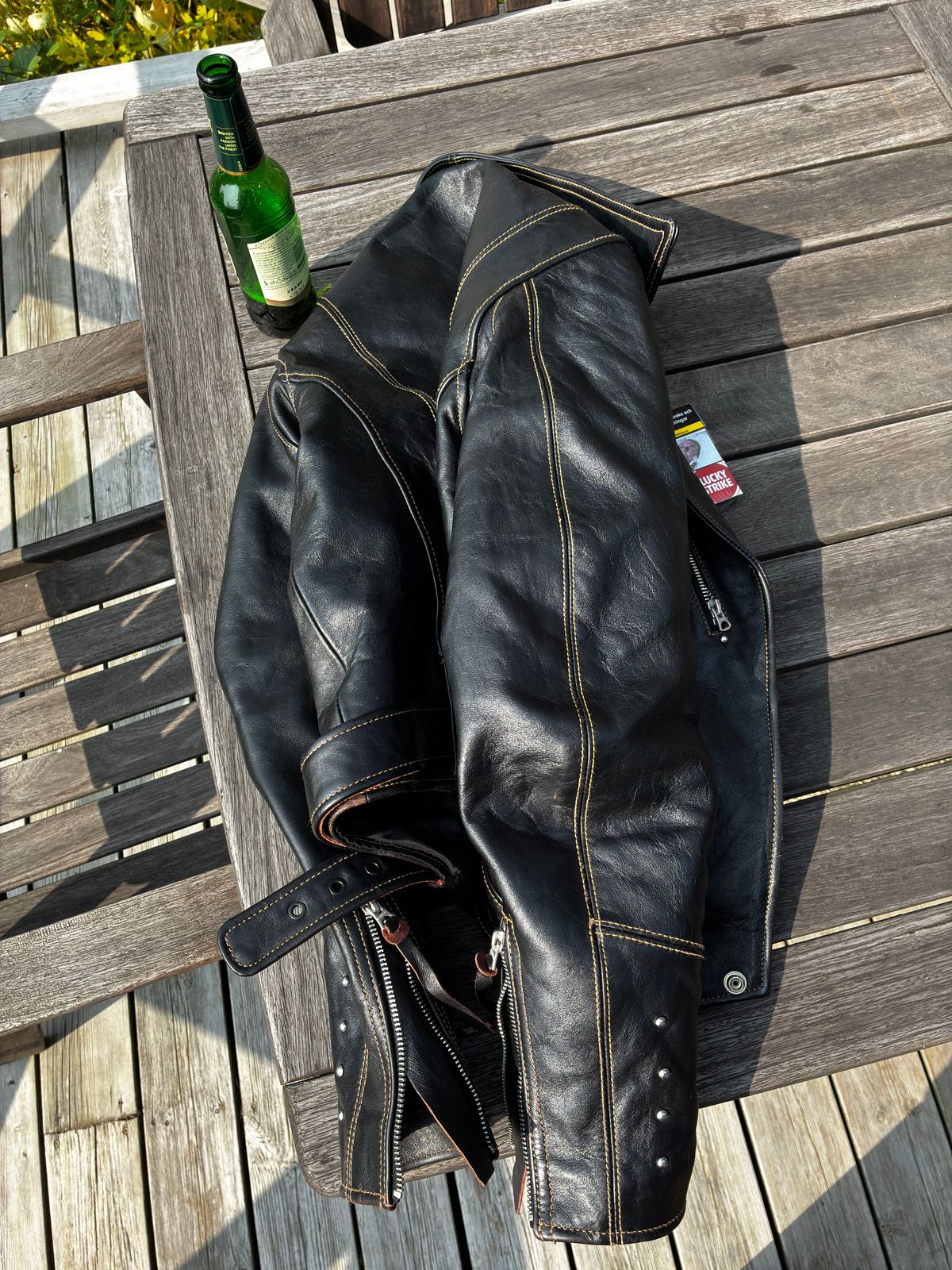 Photo by NCF on August 9, 2025 of the Simons (Shanghai) Leather togs in Polish Teacore Horsehide.