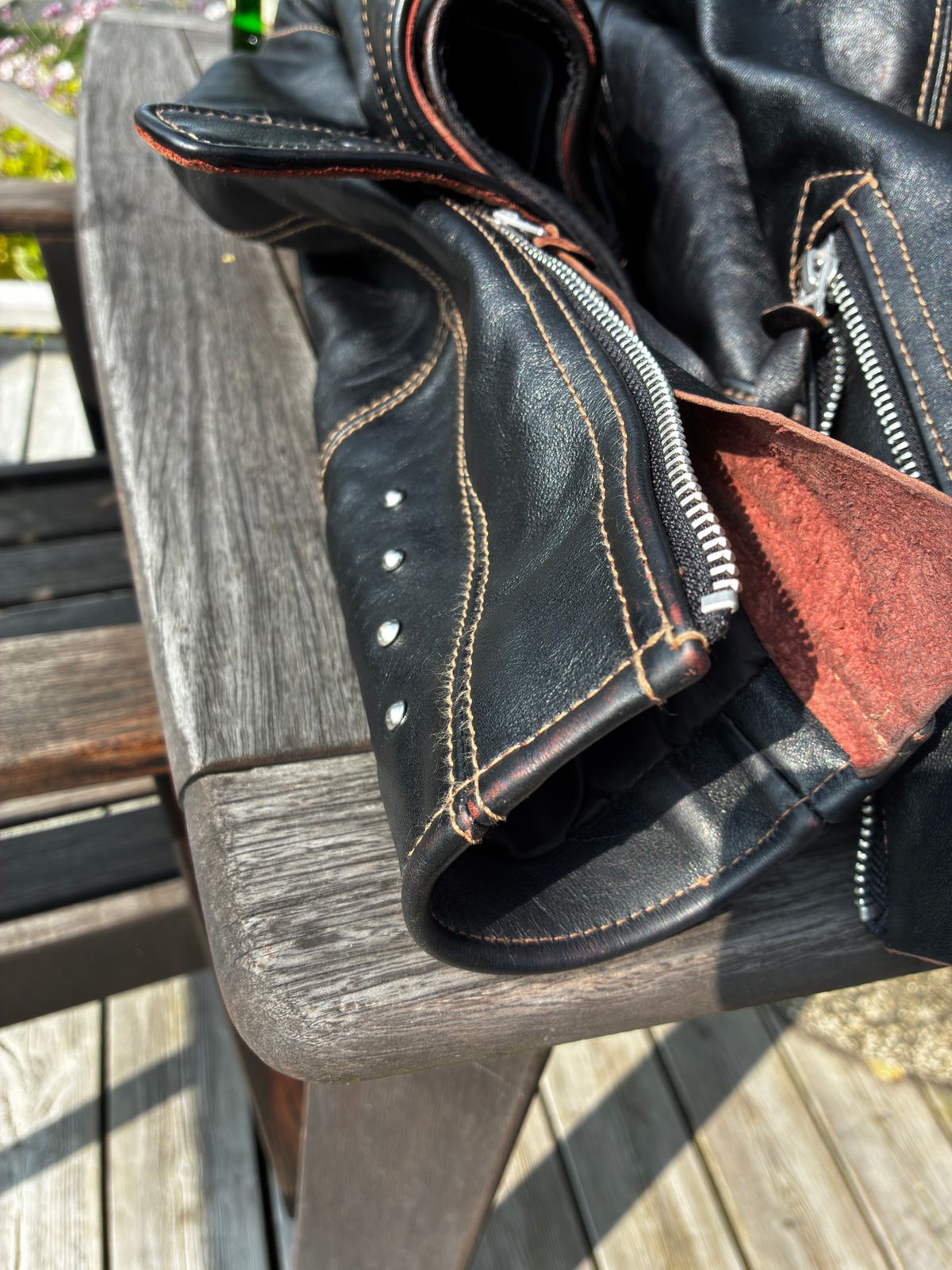 Photo by NCF on August 9, 2025 of the Simons (Shanghai) Leather togs in Polish Teacore Horsehide.