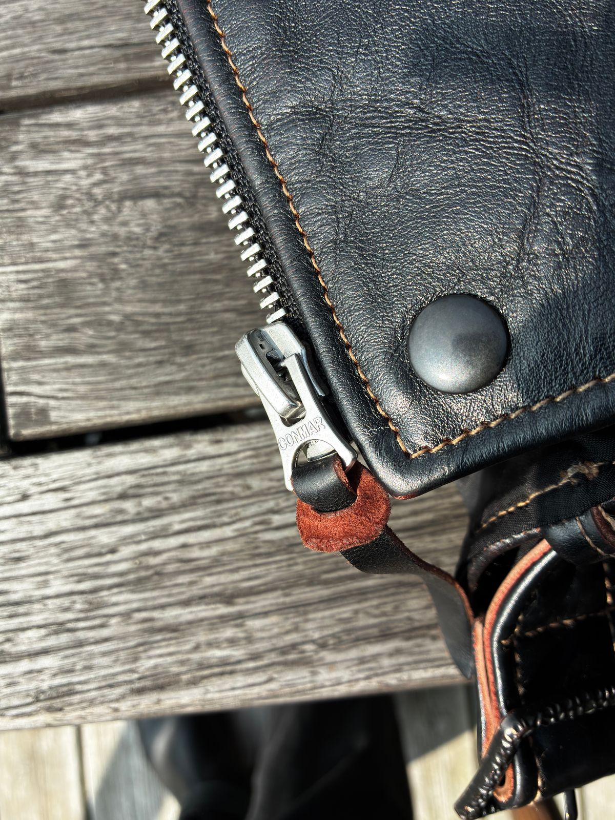 Photo by NCF on August 9, 2025 of the Simons (Shanghai) Leather togs in Polish Teacore Horsehide.