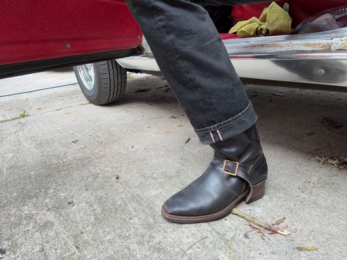 Photo by NCF on August 9, 2025 of the Bright Shoemakers Vulture in Horween Black Teacore Chromexcel.
