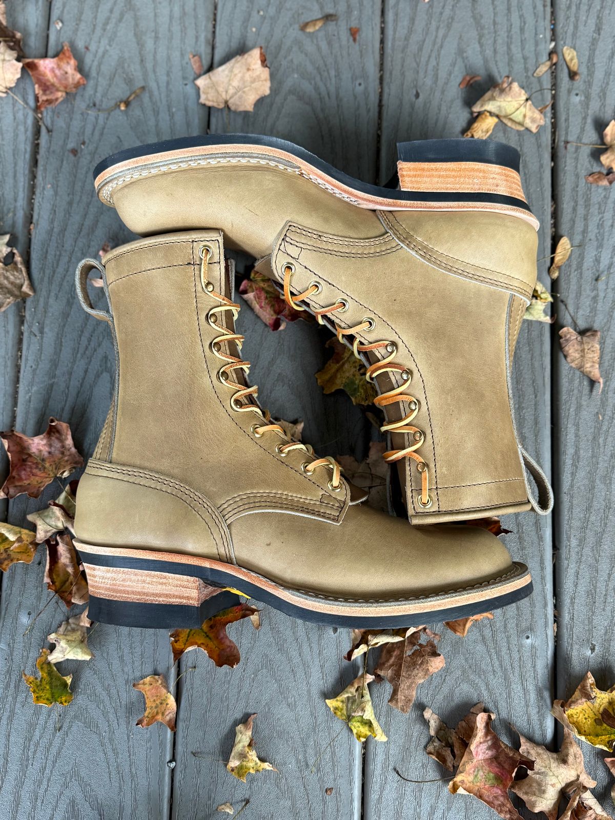 Photo by PublicVanilla7328 on October 1, 2025 of the NICKS BOOTS Ranger in Horweens Sage Chromepak.