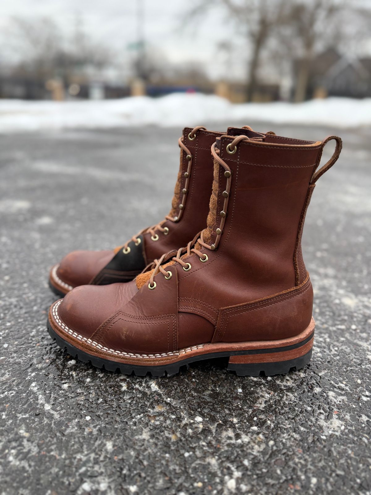 Photo by PublicVanilla7328 on March 5, 2026 of the Nicks Handmade Boots Nicks X Rose Anvil ND2 in 1964 Brown/Brown Waxed Flesh.