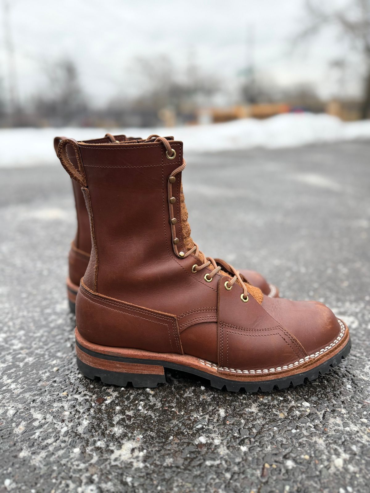 Photo by PublicVanilla7328 on March 5, 2026 of the Nicks Handmade Boots Nicks X Rose Anvil ND2 in 1964 Brown/Brown Waxed Flesh.